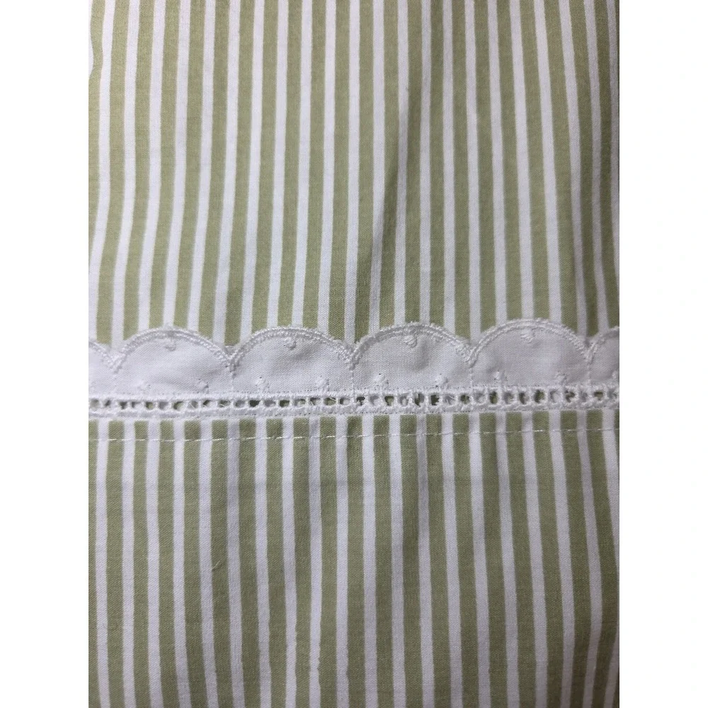 Vtg 90s Martha Stewart Everyday Green Stripe Scalloped Hemstitch Flat Sheet Twin